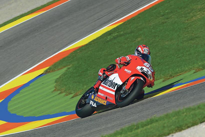 Loris Capirossi pilots Ducati's new MotoGP V4