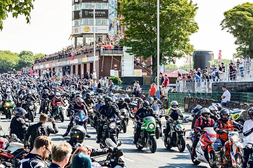 The grandstand at the Isle of Man TT