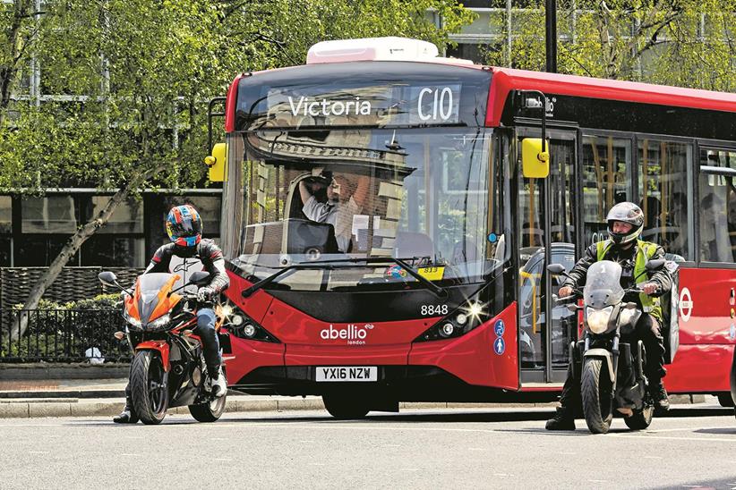 Motorcycles in London traffic