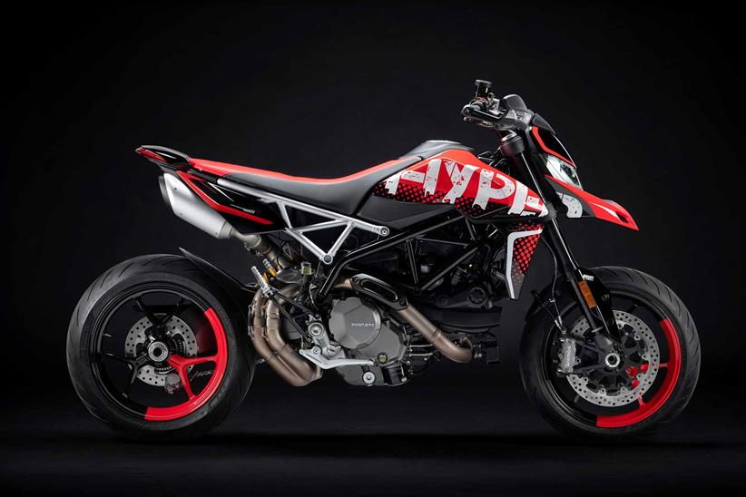 A side view of the Ducati Hypermotard 950 RVE