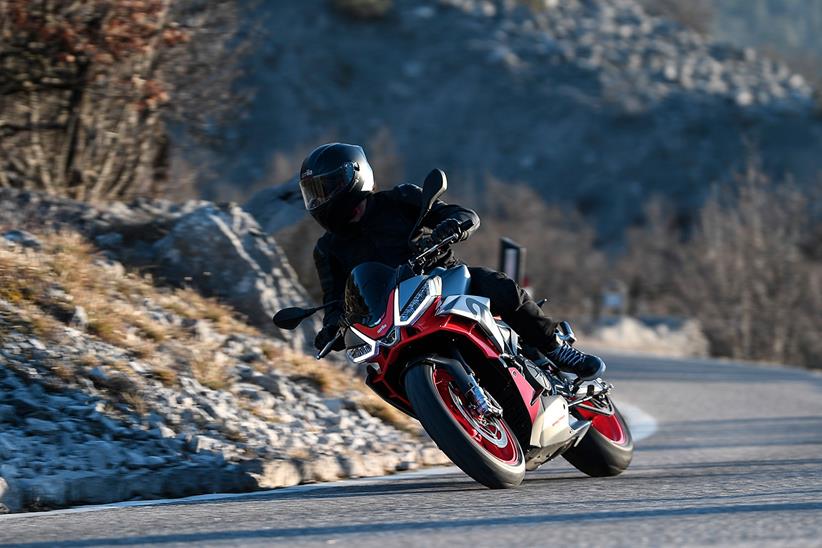 Aprilia Tuono 660 on the road left side