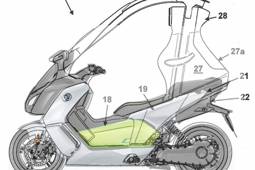 A sketch shows a BMW C Evolution with roof