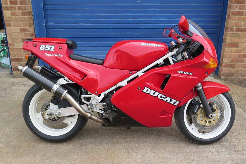 A side view of the Ducati 851 formerly owned by James May and Richard Hammond