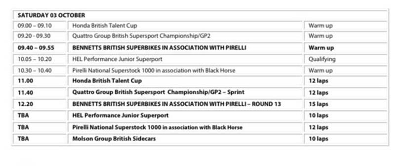 Updated Saturday Schedule - Donington Park