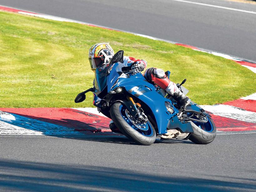 Cornering on track on the Yamaha R6