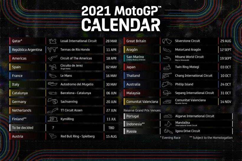 The 2021 Provisional MotoGP Calendar