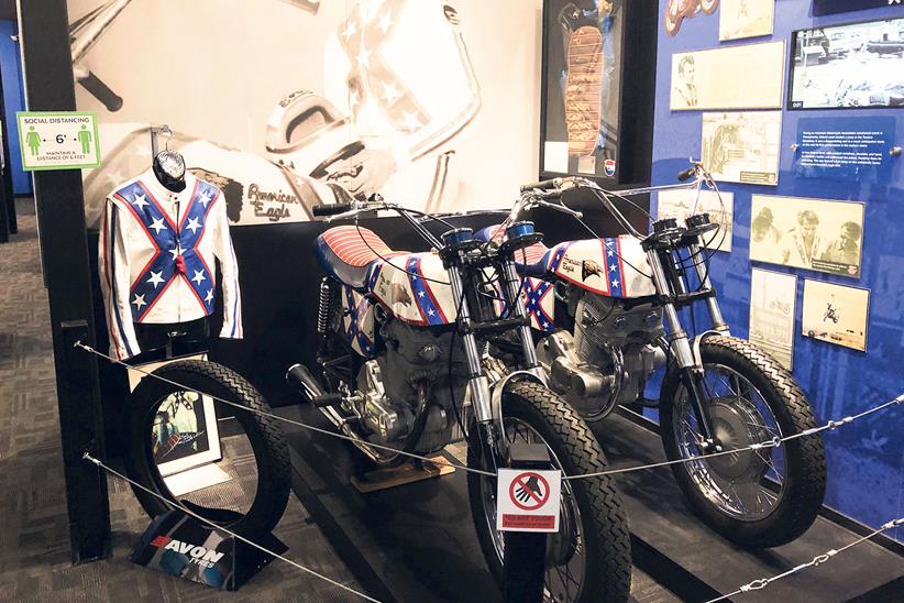 Laverda American Eagles on display with Evel Knievel jumpsuit