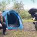 Sera Jay with her tent and Honda Blackbird