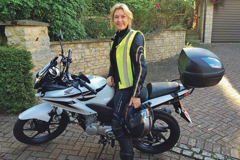 Sue started riding on a Honda CBF125