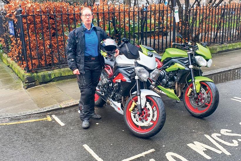 Senior Nurse Roseanne Luther with her motorcycle 