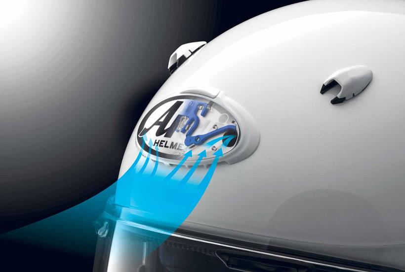 The Arai Quantic front logo doubles up as a vent