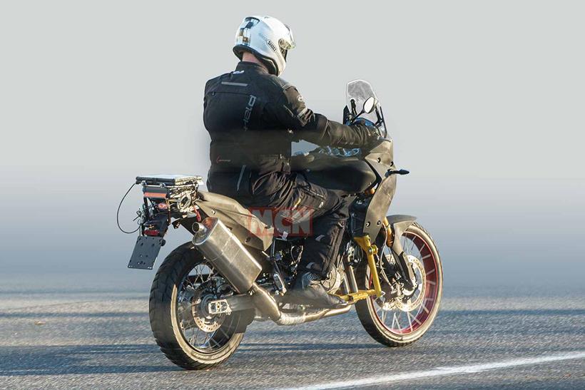 A rear view of the Aprilia Tuareg test bike