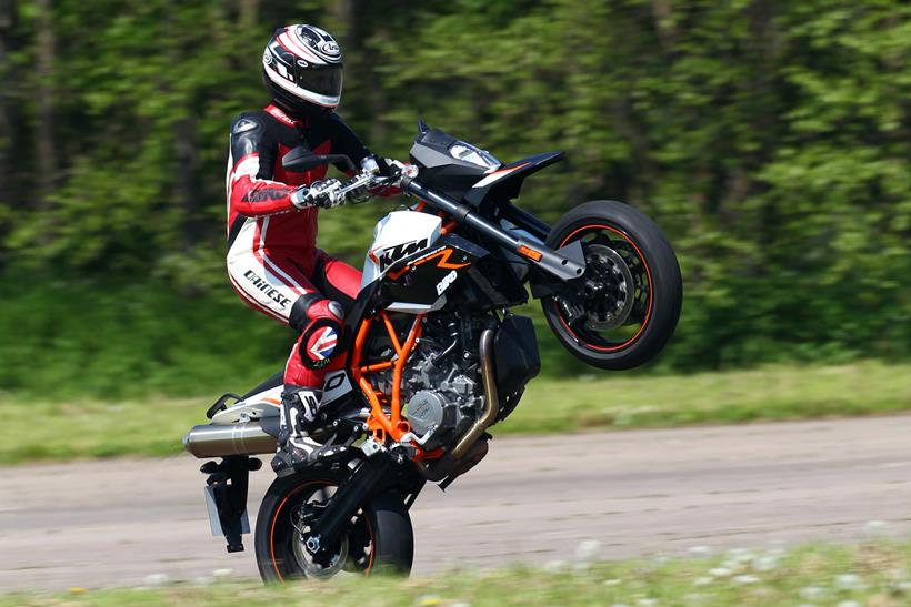 KTM 990 SM R wheelie: one of MCN's best supermoto motorbikes