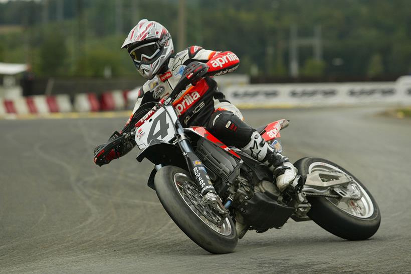 Massimo Manzo backing it in on an Aprilia supermoto