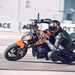 Leaning into a corner on the KTM 890 Duke