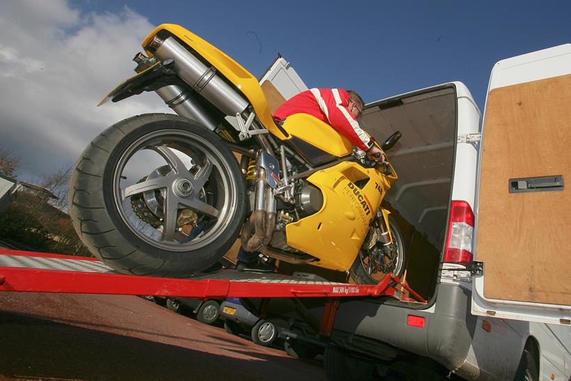 Loading a Ducati motorcycle into a van