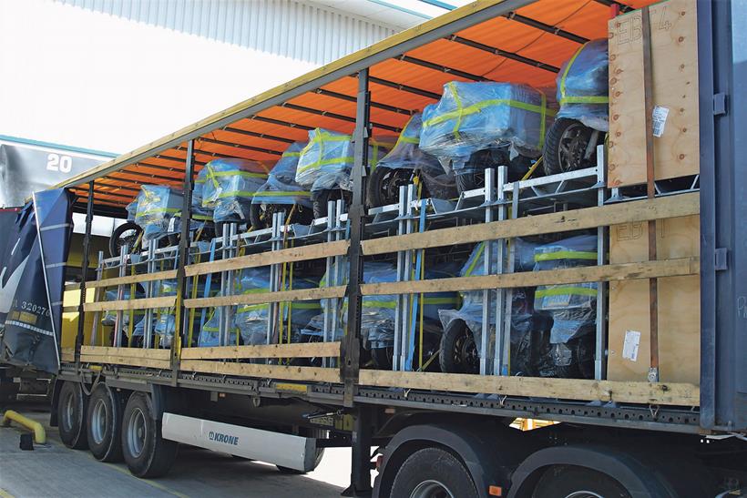 Motorbikes loaded onto a lorry