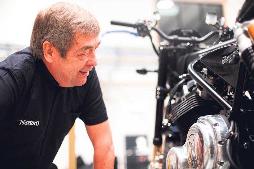 John Russell inspects a Norton Commando in the new factory