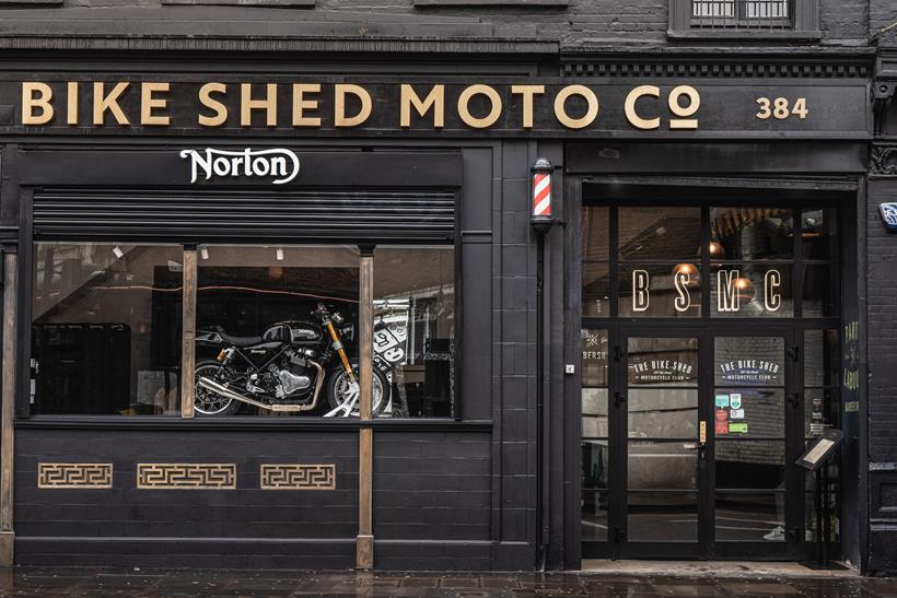 Outside the new Norton showroom at the Bike Shed in London