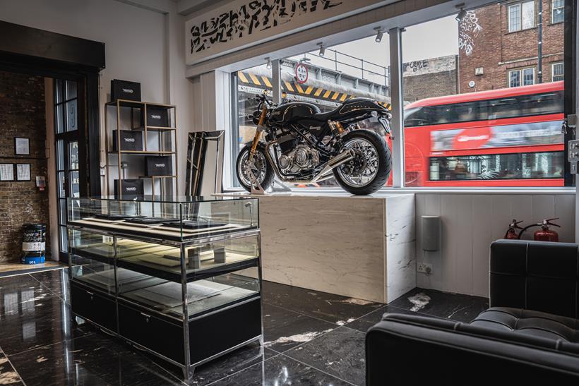 Inside Norton's shop at the Bike Shed in London