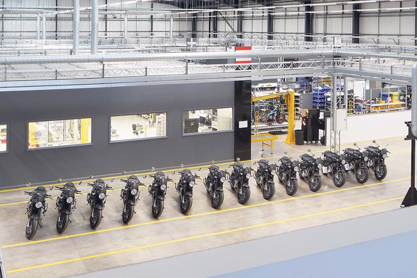 A line of Nortons at the UK factory