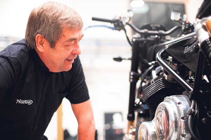 John Russell inspects a Norton Commando in the new factory