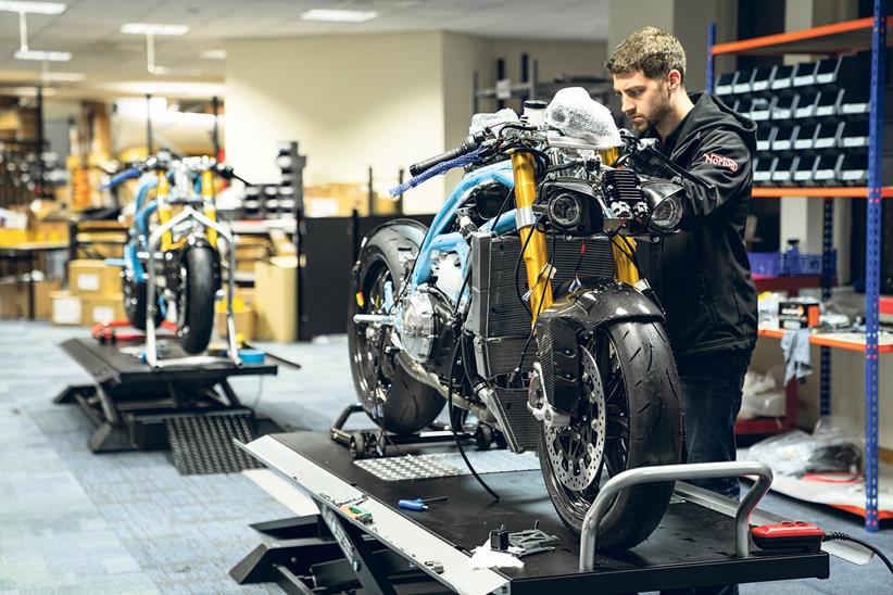 A Norton V4SS is assembled on the old production line