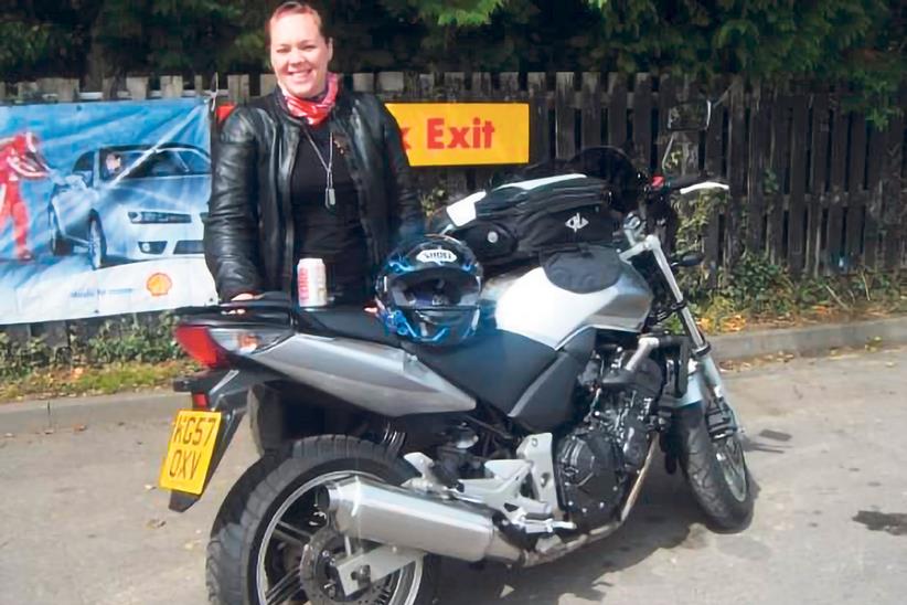 Vicky Lovelace-Collins with her motorbike