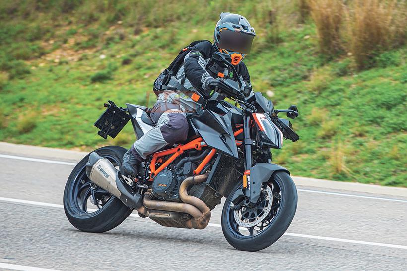 A KTM 1290 Super Duke RR prototype being ridden