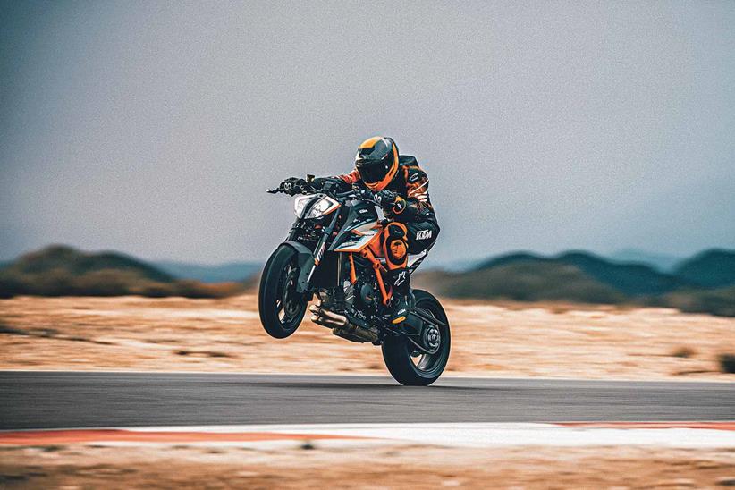 Pulling a wheelie on the KTM 1290 Super Duke RR