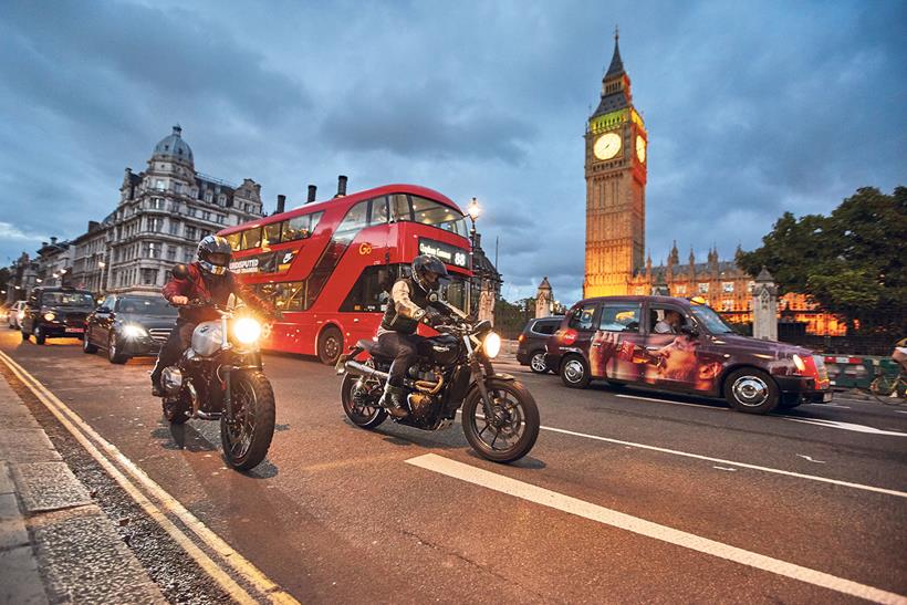 Motorbikes outside the Palace of Westminster