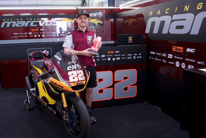 Sam Lowes and his bike with the MCN Rider of the Year award