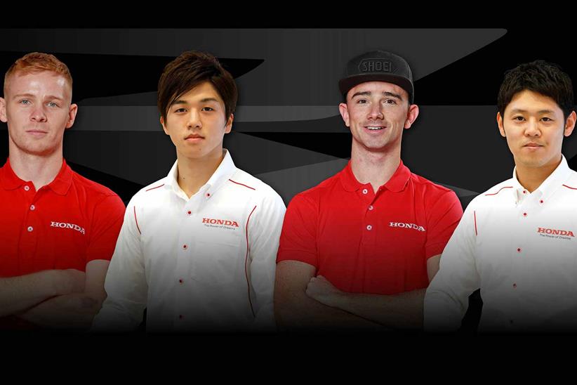 Takumi Takahashi (right) joins Glenn Irwin, Ryo Mizuno and Tom Neave at Honda UK