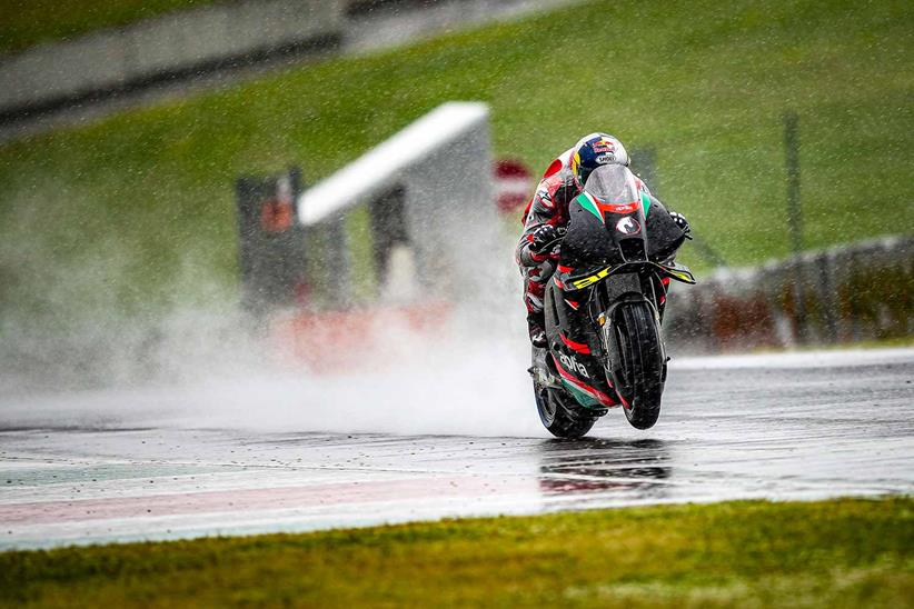 Andrea Dovizioso battles the conditions at Mugello