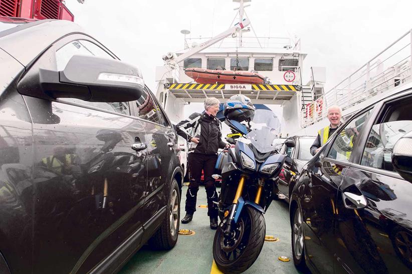 A loaded bike on a ferry