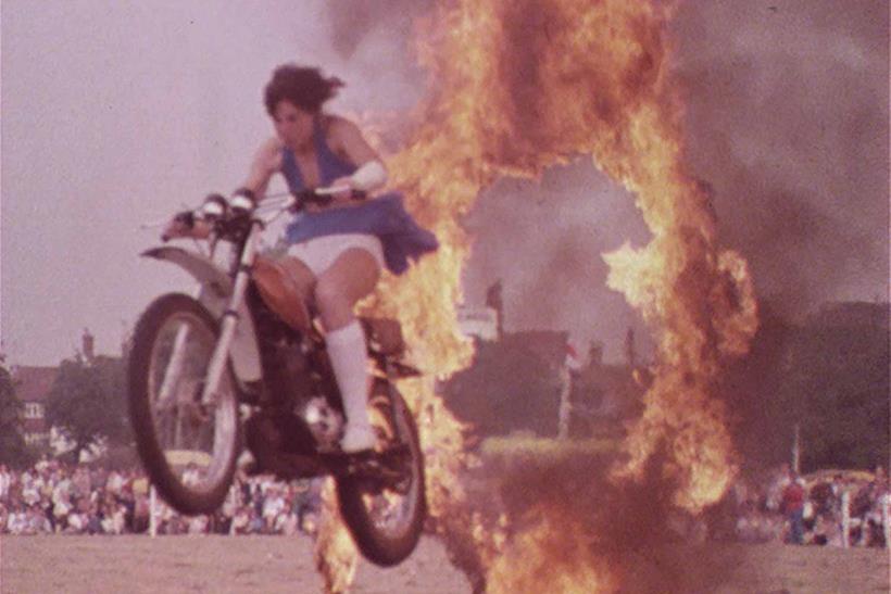 Jumping through a ring of fire on a motorcycle