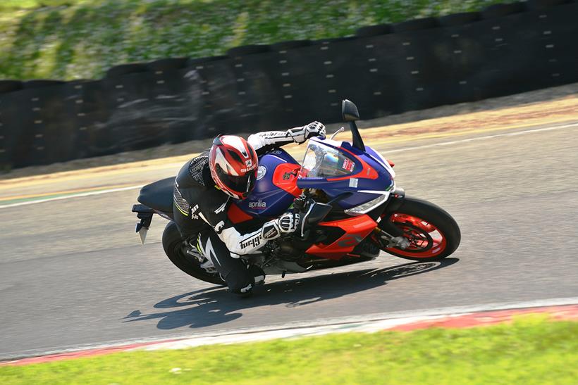 Cornering on the track on the Aprilia RS 660