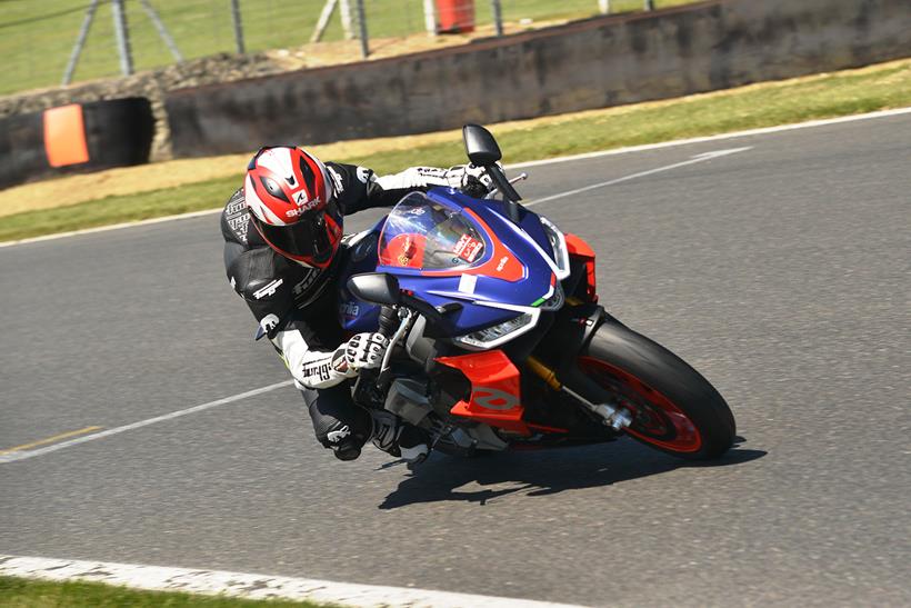 Accelerating on the Aprilia RS 660 at Brands Hatch