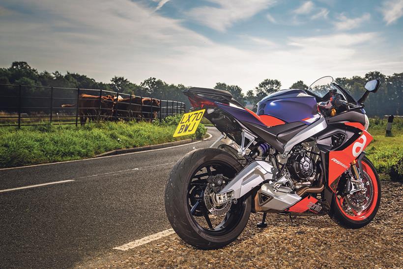 A rear shot of the Aprilia RS660