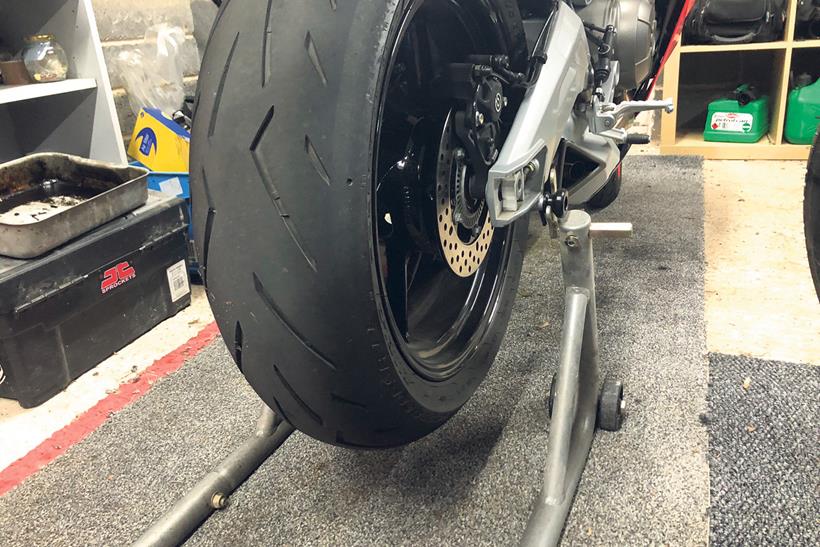 Paddock stand work revealed a squaring tyre 