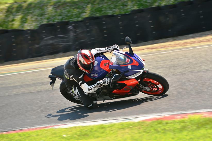 Heading into Druids corner on the Aprilia RS 660