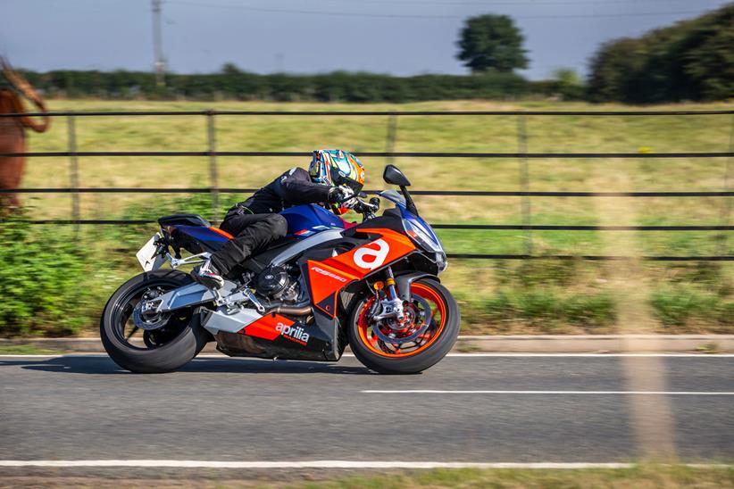 Cornering in the countryside on the Aprilia RS 660