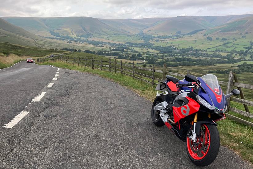 Taking in the Peak District views on the Aprilia RS 660