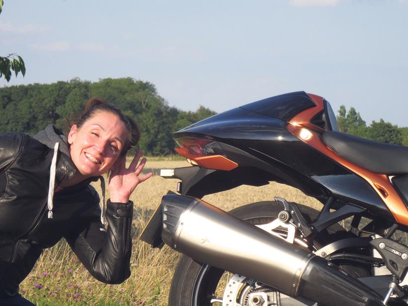 Emma unlocks some noise on the Suzuki Hayabusa