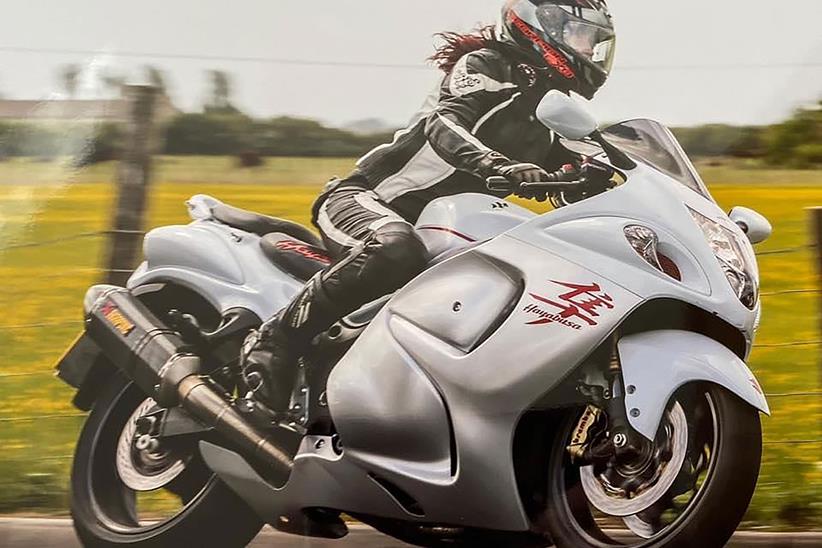 Sarah Thompson riding her Busa