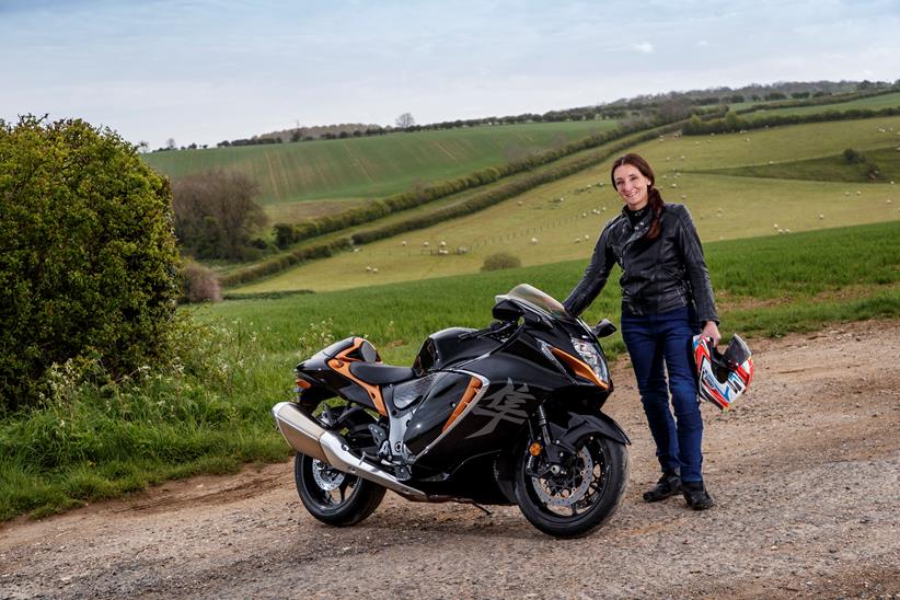 Emma Franklin with the 2021 MCN Fleet Suzuki Hayabusa