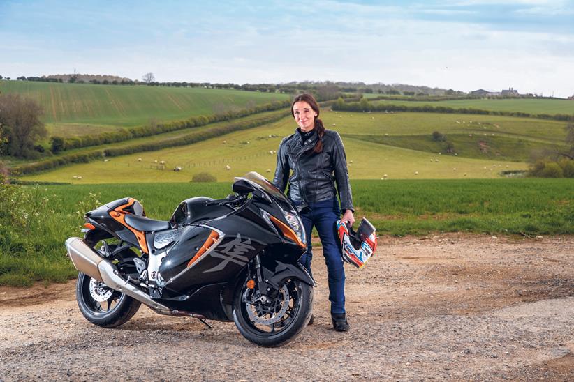 Emma admires the Suzuki Hayabusa