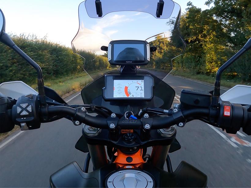 KTM 890 Adventure R screen on a UK road