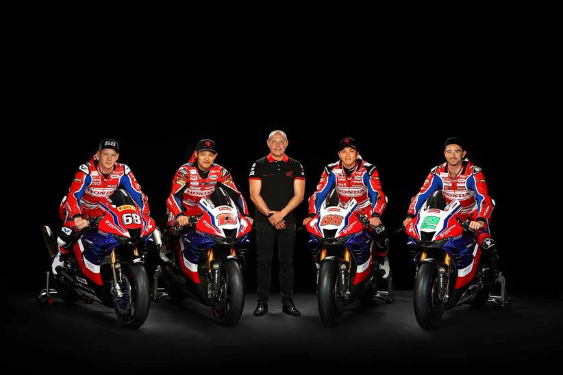 Havier Beltran with Honda Racing UK's four BSB riders