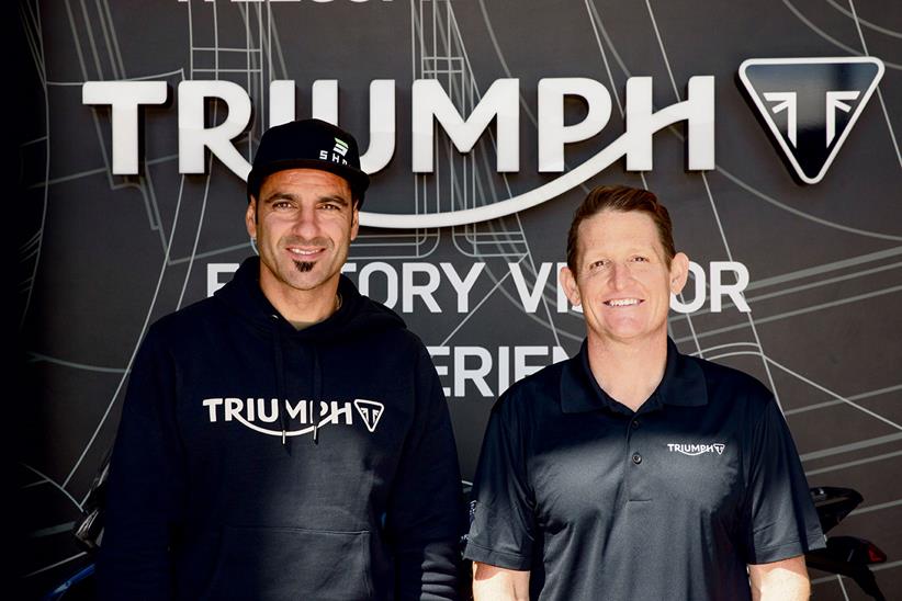 Ivan Cervantes and Ricky Carmichael at the Triumph HQ